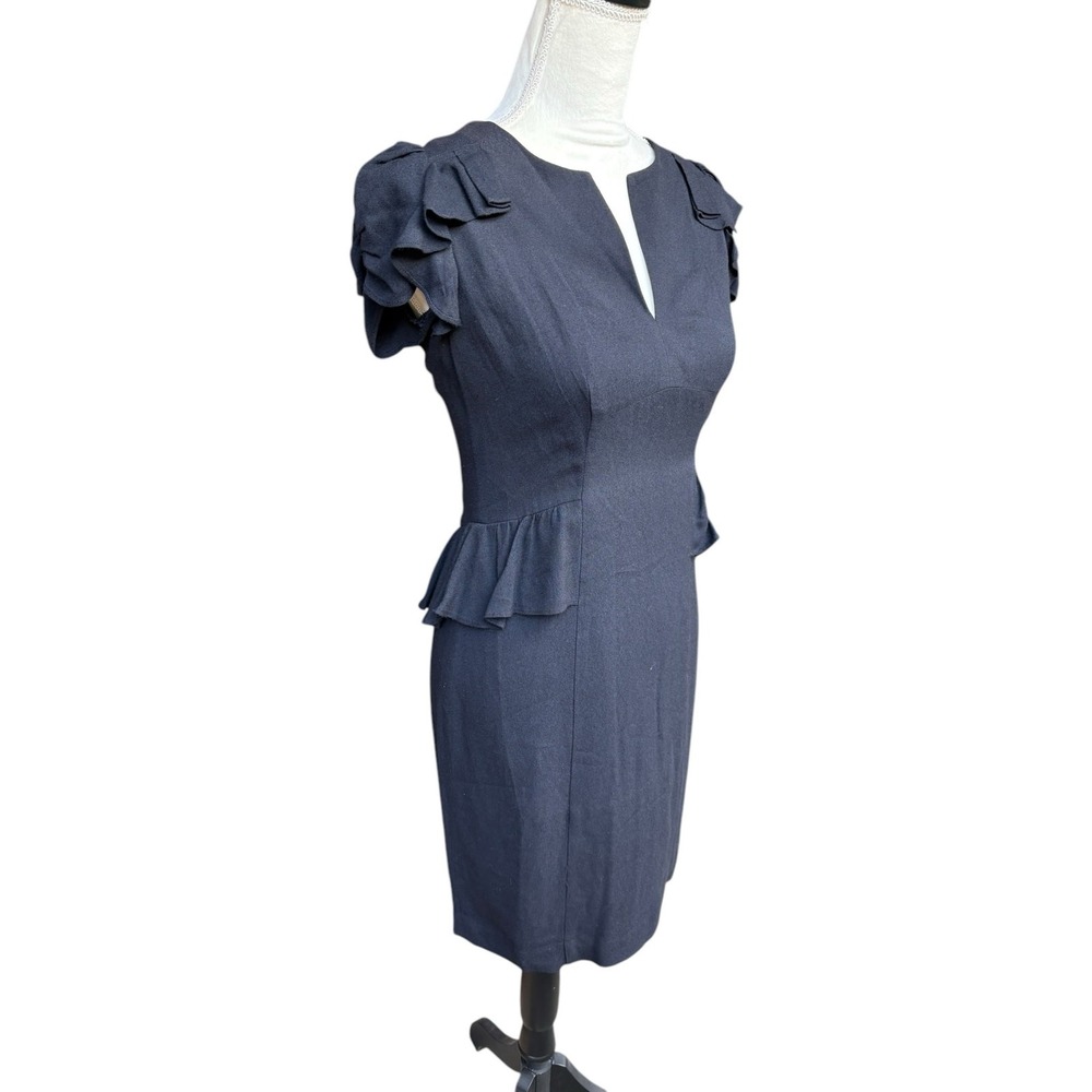 Rebecca Taylor Black Daria Peplum V Neck Fluttler Sleeve Mini Dress - 4 - Picture 3 of 8